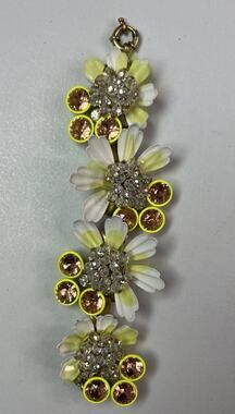J. Crew Daisy Floral Brulee Yellow Statement Bracelet Rhinestones Vintage